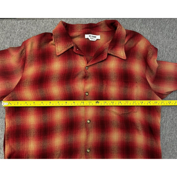 Re/Done 60s Burgundy Tan Plaid Long Sleeve Flannel Shirt Size S - Picture 6 of 9